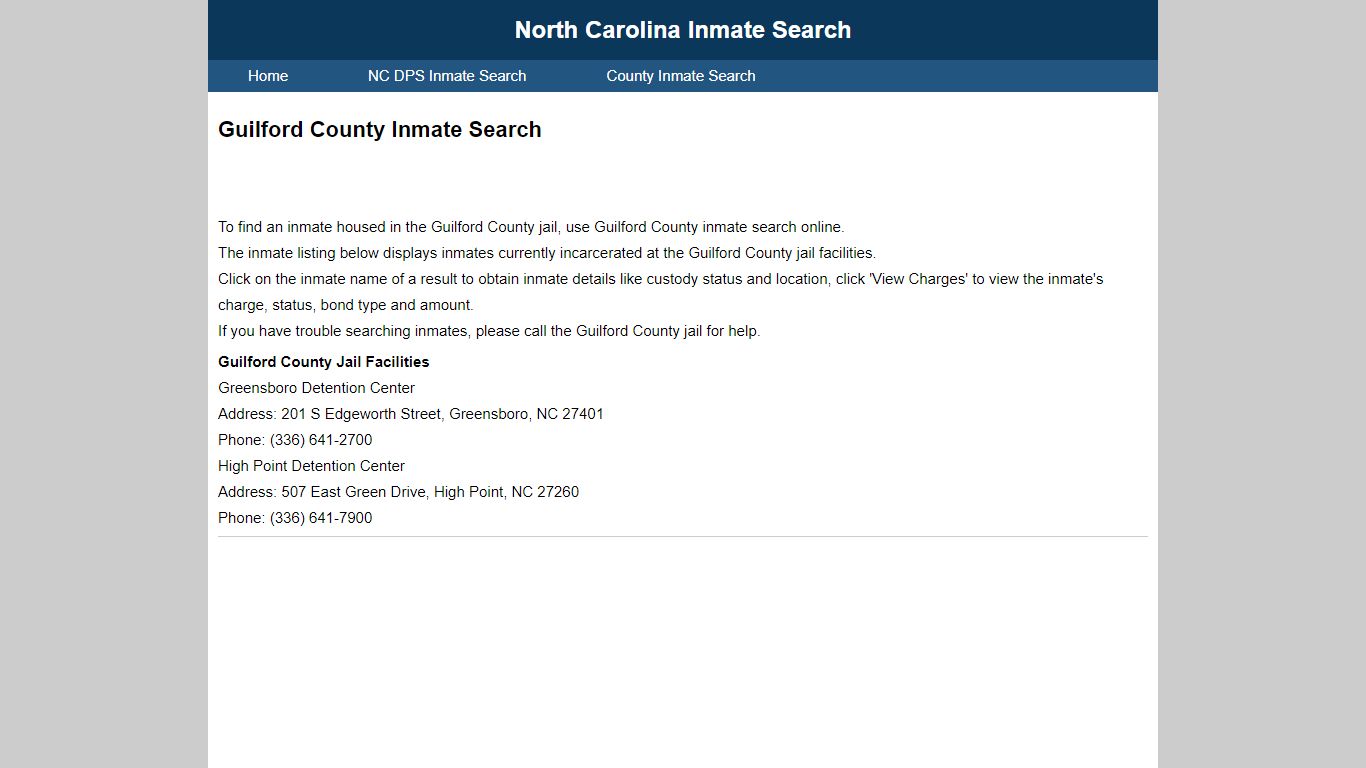 Guilford County Inmate Search - North Carolina Inmate Search
