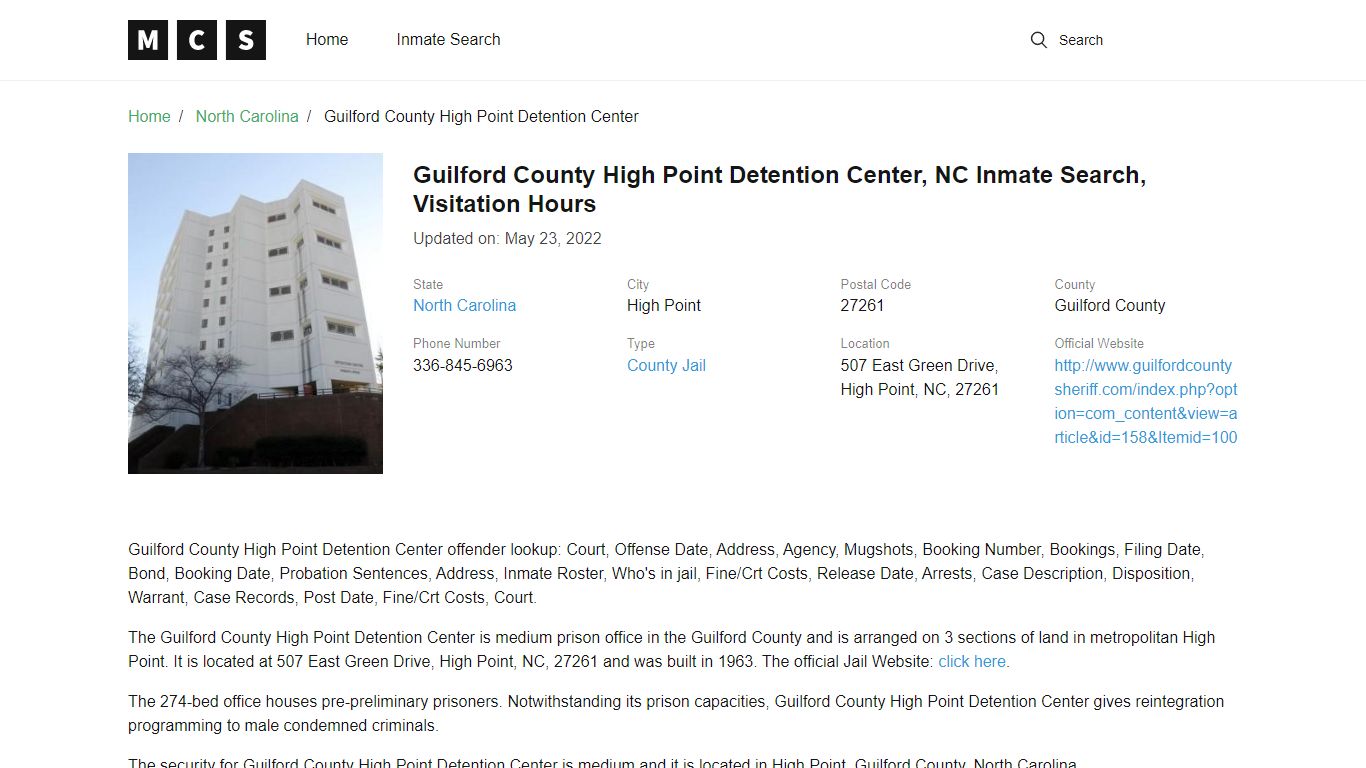 Guilford County, NC Jail Inmates Search, Visitation Rules