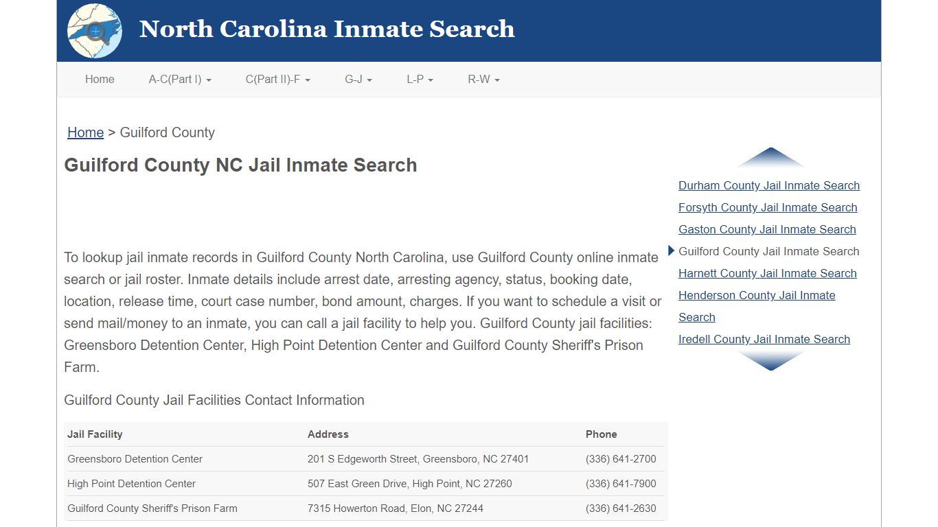 Guilford County NC Jail Inmate Search